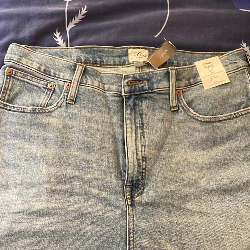 JCrew Skinny Flare with Perfecting Pockets light wash